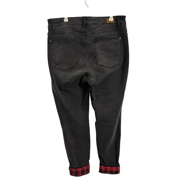 Judy Blue Womens 16W Black Plaid Patch Skinny Fit Biker Rocker Edgy Grunge Jeans - Picture 4 of 13